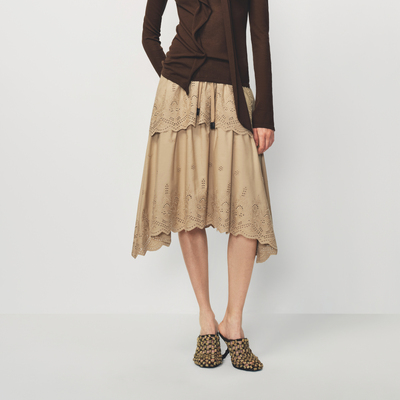 AVVENN马德拉刺绣工艺卡其色双层蕾丝中裙飘逸感AK11503761