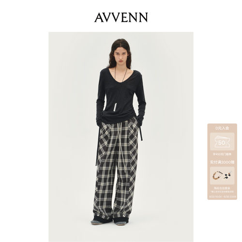 AVVENN设计师款抽绳羊毛t恤通勤百搭修身AL91001502