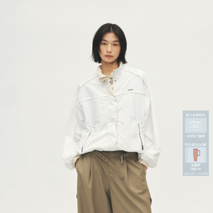 AVVENN设计师款 高级百搭可塑性领口米白色外套AL70110747