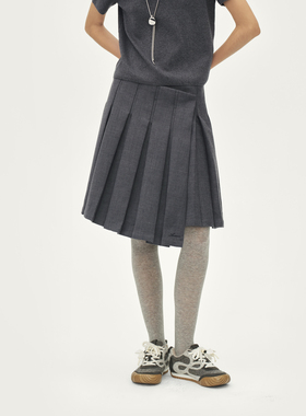 AVVENN高腰A字灰色百褶裙秋冬半身裙AL91503776