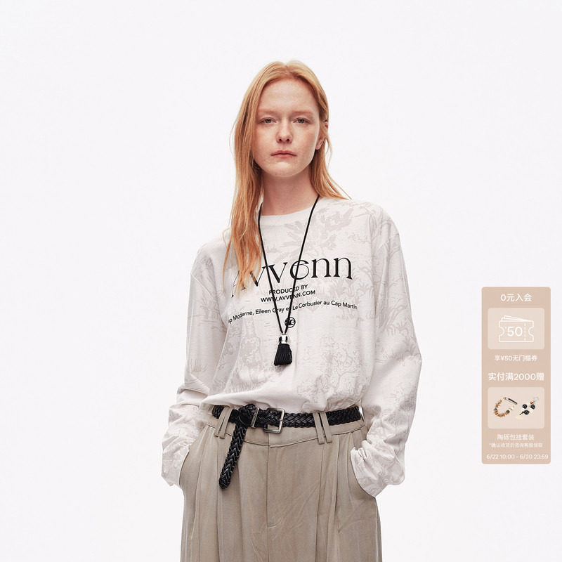 AVVENN设计师款创意花卉满印个性宽松微落肩薄T恤AL31001508