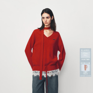 AVVENN蕾丝花边拼接配围脖针织毛衫 AK10601663