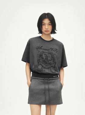 AVVENN设计师款立体图案刺绣包容宽松百搭灰T恤AL71001510