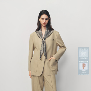 AVVENN腰带结构无领设计通勤西装 外套AK12601667