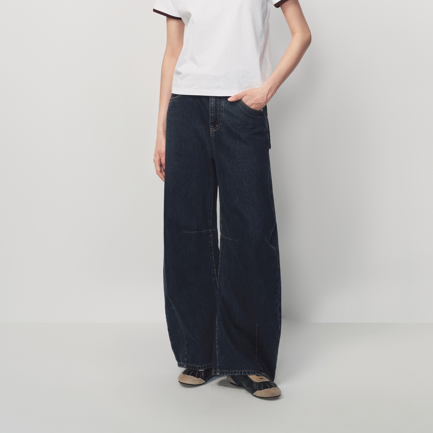 AVVENN902阔腿裤立体口袋配金属腰带牛仔长裤时髦百搭AK11302601