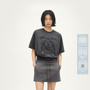 AVVENN设计师款立体图案刺绣包容宽松百搭灰T恤AL71001510