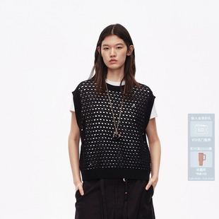 AVVENN设计师款 AL30601524 真两件镂空肌理圆领宽松针织短袖