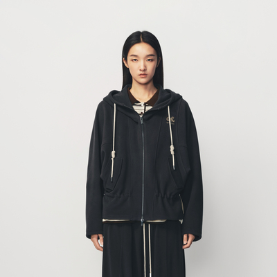 AVVENN撞色中空绣花抽绳宽松中长外套AK10110773