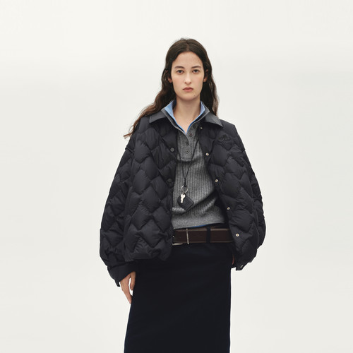 AVVENN设计师款羽绒服衬衫轻薄菱格宽松AL90502816