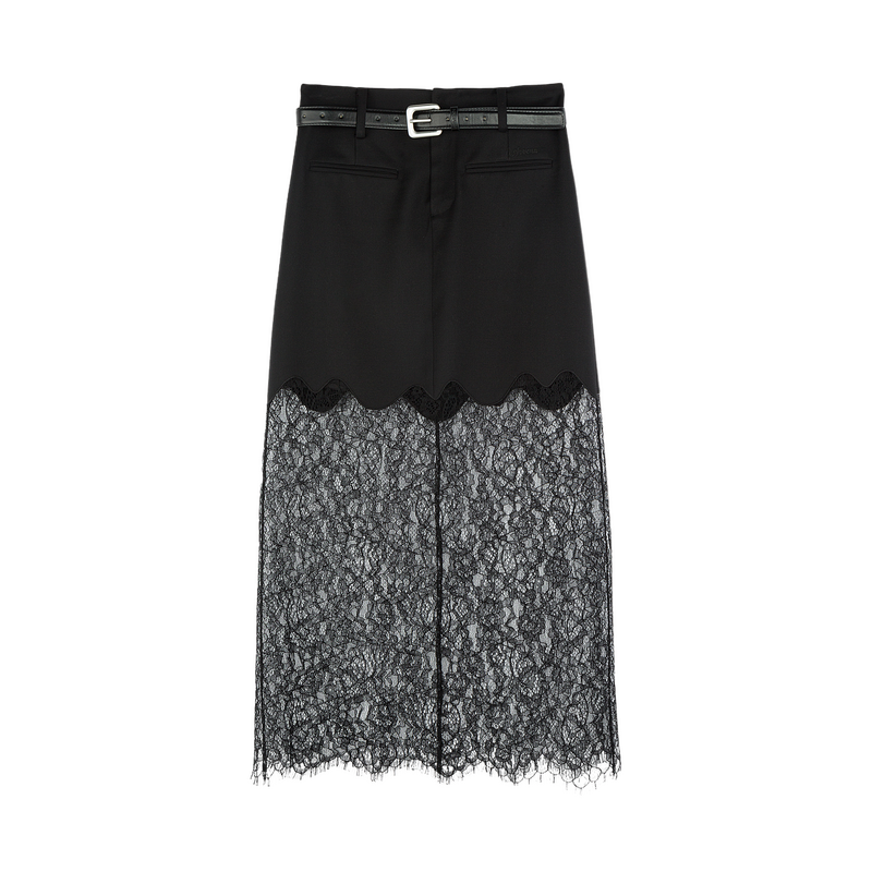 AVVENN蕾丝拼接膝上羊毛中长裙AM71503761