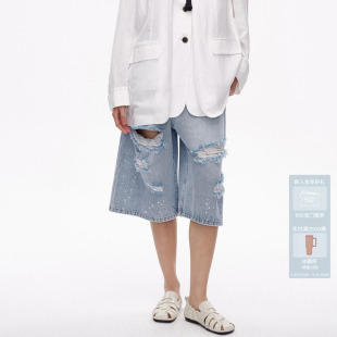 AL31305631 型不规则磨破七分长牛仔裤 AVVENN设计师款 宽松A版