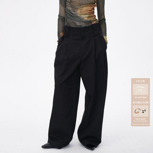 AVVENN干净利落腰头装饰袢时髦高腰长裤AM91301786