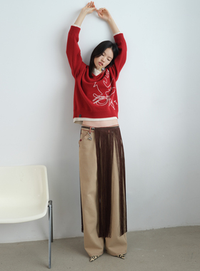 【小竹马胶囊】AVVENN撞色绣花压线竹马印花腰带牛仔裤AK11302621