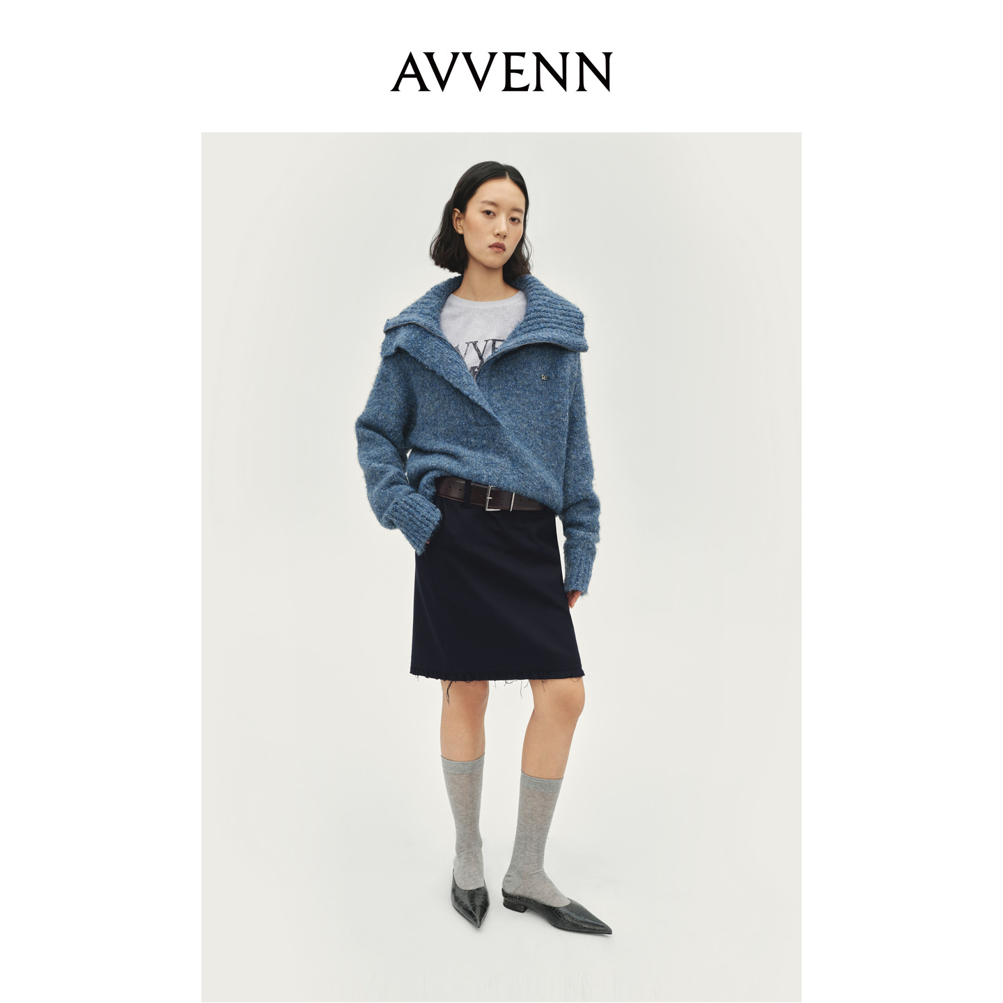 AVVENN马海毛羊毛立体毛圈针织衫高领时髦松弛感AL90601665