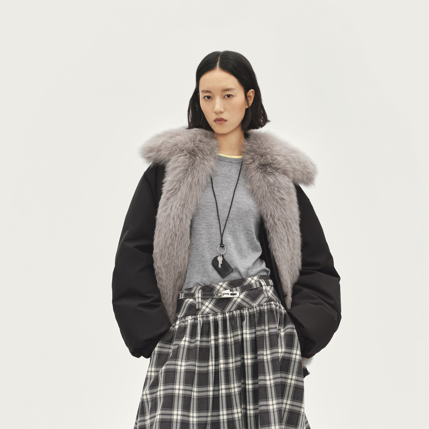 【马思纯同款】AVVENN黑色飞行员夹克可拆毛领羽绒服AL90502807