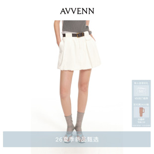 AVVENN白色垂感宽松斜插袋花苞牛仔短裙 AK31502770