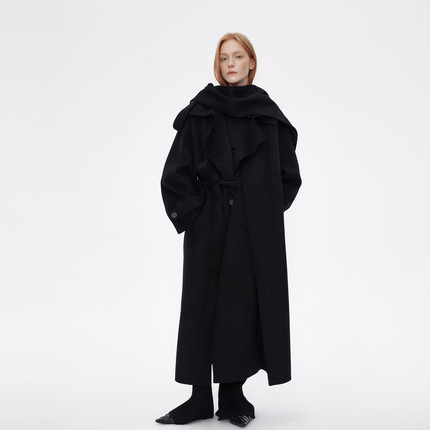 AVVENN冬季可拆卸大围巾连帽经典宽松长大衣AM90303552