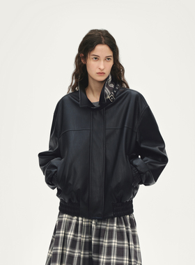 AVVENN设计师款正反两穿黑色格子短外套AL90105541