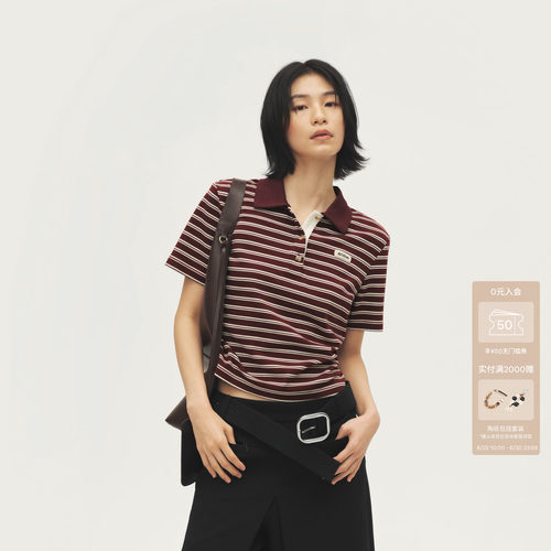 AVVENN设计师款撞色螺纹领后背镂空条纹PoloT恤AL71001792
