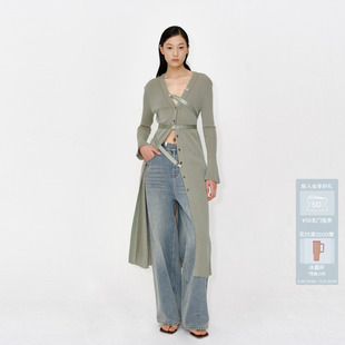 腰带可拆卸AM30107511 针织开衫 AVVENN豆绿色修身 长款