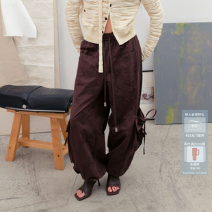 AVVENN镂空刺绣抽绳可调节立体袋阔腿长裤 AK11301729