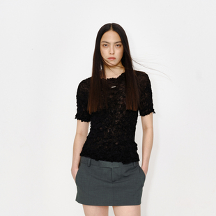 TAM30801596 短袖 AVVENN夏季 肌理感褶皱大弹力伸缩均码