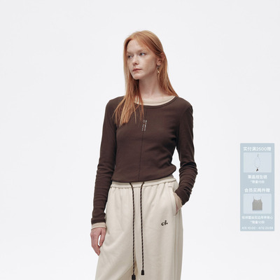 AVVENN设计师款咖色真两件舒适干爽修身长袖T恤AL11001523