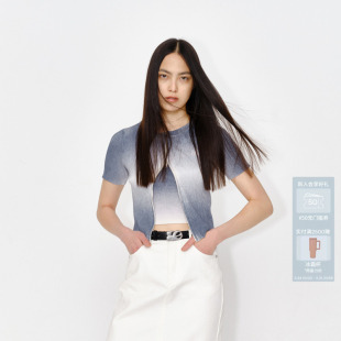 AVVENN喷色渐染修身 AM30106649 双头拉链棉纱短袖