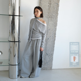 AVVENN假两件裙摆感高腰阔腿卫裤 AK11301721