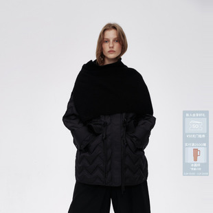 AVVENN中式 羽绒服黑色AM90502532 绳结毛织披肩长款