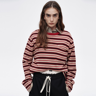 AVVENN设计师款福运蛇撞色条纹条纹衬肤宽松毛衣AL10601669