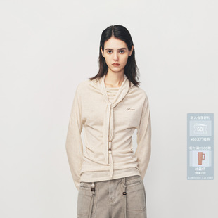 AVVENN荡领结构串珠细节针织上衣AK10801539