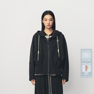 AVVENN撞色中空绣花抽绳宽松中长外套AK10110773