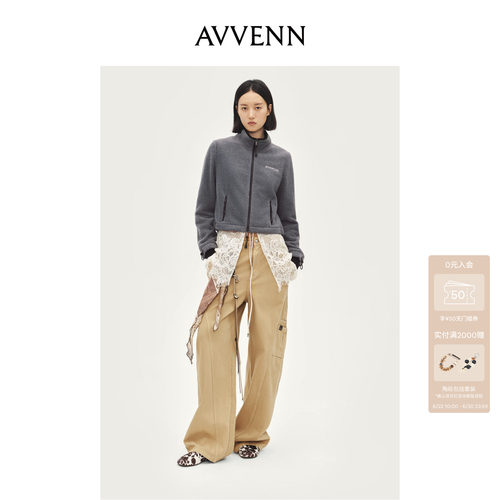 AVVENN设计师款牛仔弯刀裤工装裤水洗撞色AL91302615