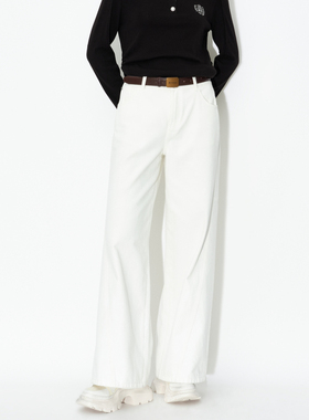 AVVENN秋季白色直筒宽松阔腿牛仔长裤AM71302580