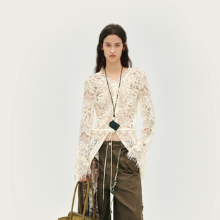 AVVENN设计师款花边蕾丝单衣内搭缎面抽绳AL90802730