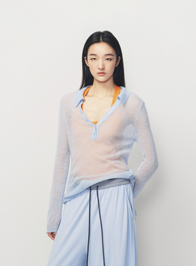 AVVENN撞橘色吊带组合翻领设计长袖毛衣轻盈感AK10601641