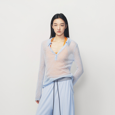 AVVENN撞橘色吊带组合翻领设计长袖毛衣轻盈感AK10601641