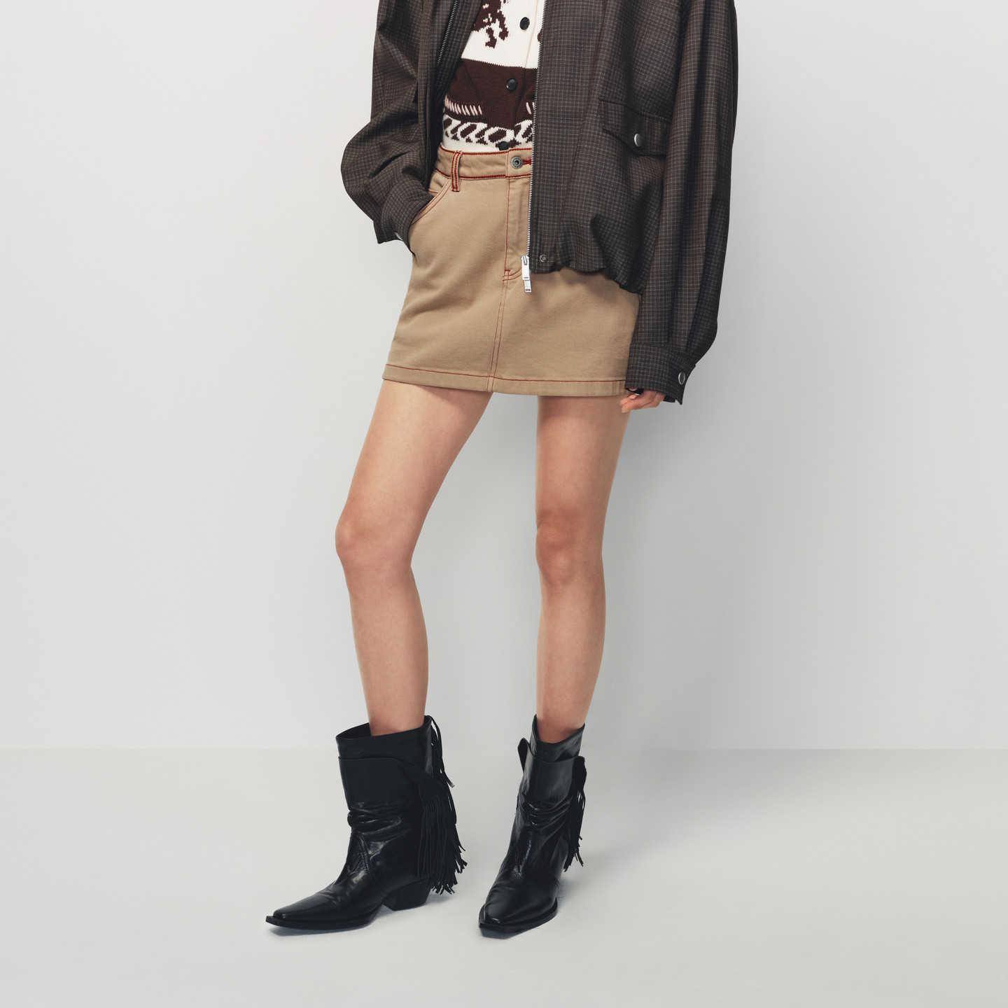 AVVENN撞色线双插袋牛仔短裙时髦百搭AK11502797