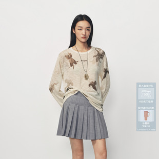 AVVENN不规则下摆金属环装 AK10601644 饰针织毛衫