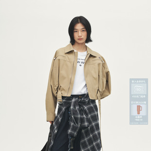 AVVENN设计师款 夹克外套AL70109592 水洗宽松艺术家绣花短款