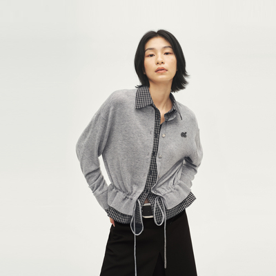 AVVENN设计师款假两件格纹拼接开衫AL72801573