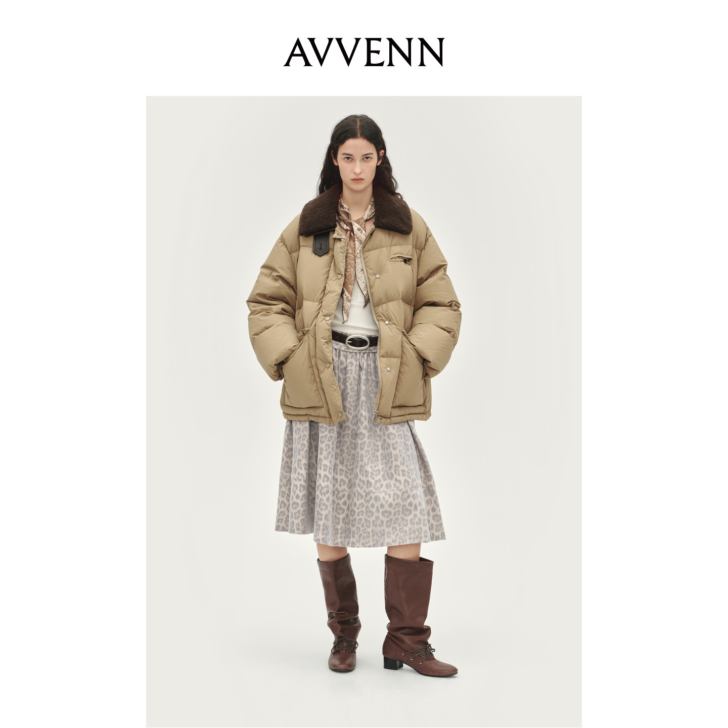 AVVENN可拆卸毛领廓形羽绒服简约百搭AL90502813