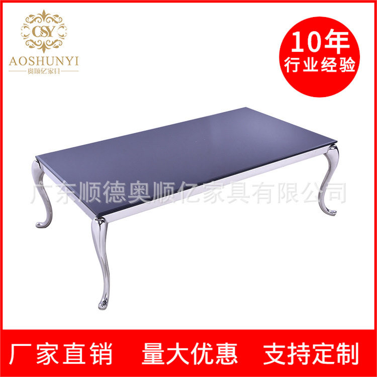 后现代镀金不锈钢桌子长方形钢化玻璃餐桌饭桌铁艺桌脚餐桌椅套装