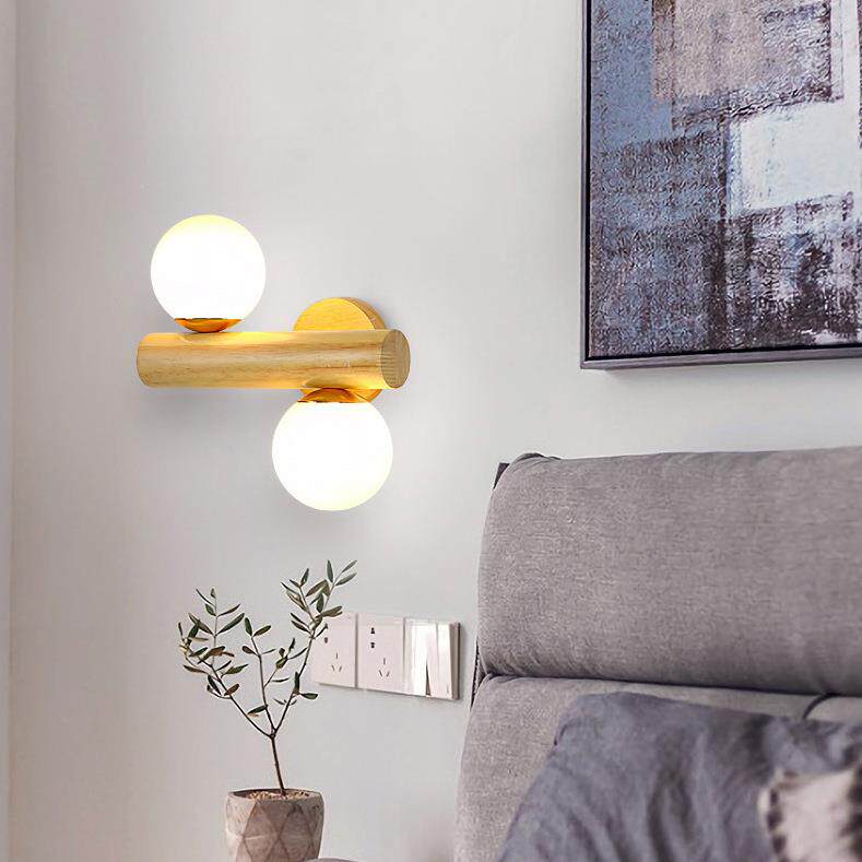 新中式壁灯简约卧室床头原木色LED复古楼梯过道墙壁实木家用