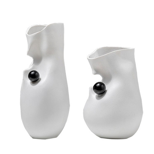 现代简约轻奢创意抽象样板间白色花器 餐厅客厅玄关台面装饰花瓶