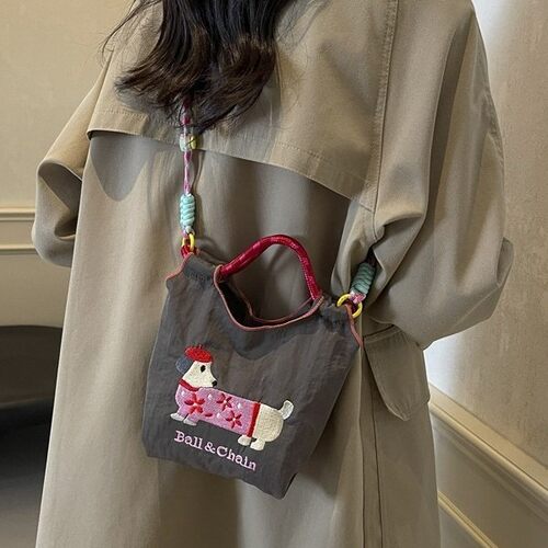 日系环保刺绣购物袋手提斜挎包