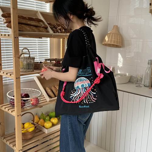 高圆圆同款包guan chain包环保袋斜挎尼龙女帆布大容量水母购物袋