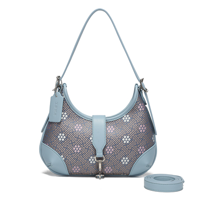 广西非遗壮锦蓝色故宫壮锦纹踏雪寻梅手提包月亮包