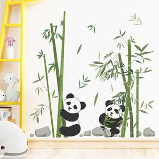 饰墙贴 大熊猫墙贴画动物防水贴纸竹林大熊猫吃竹子客厅房间卧室装